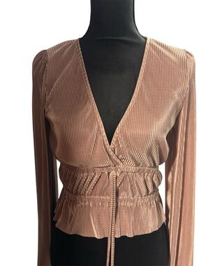 Zara Metallic Rose Gold Pleated Wrap Blouse